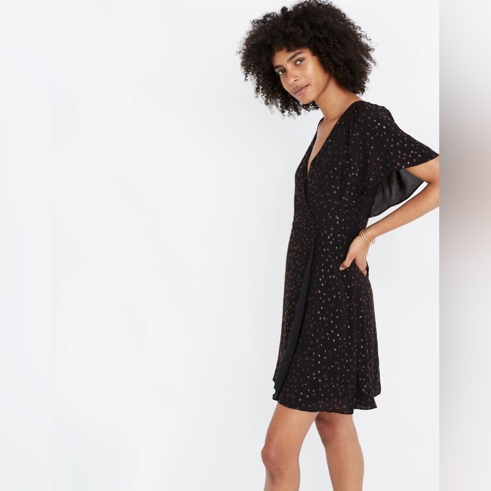Madewell Cape Sleeve Mini Dress Metallic Dots Size 2